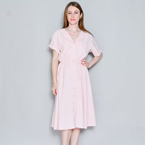 VINTAGE Short-Sleeve Light Pink Midi Shirt Dress